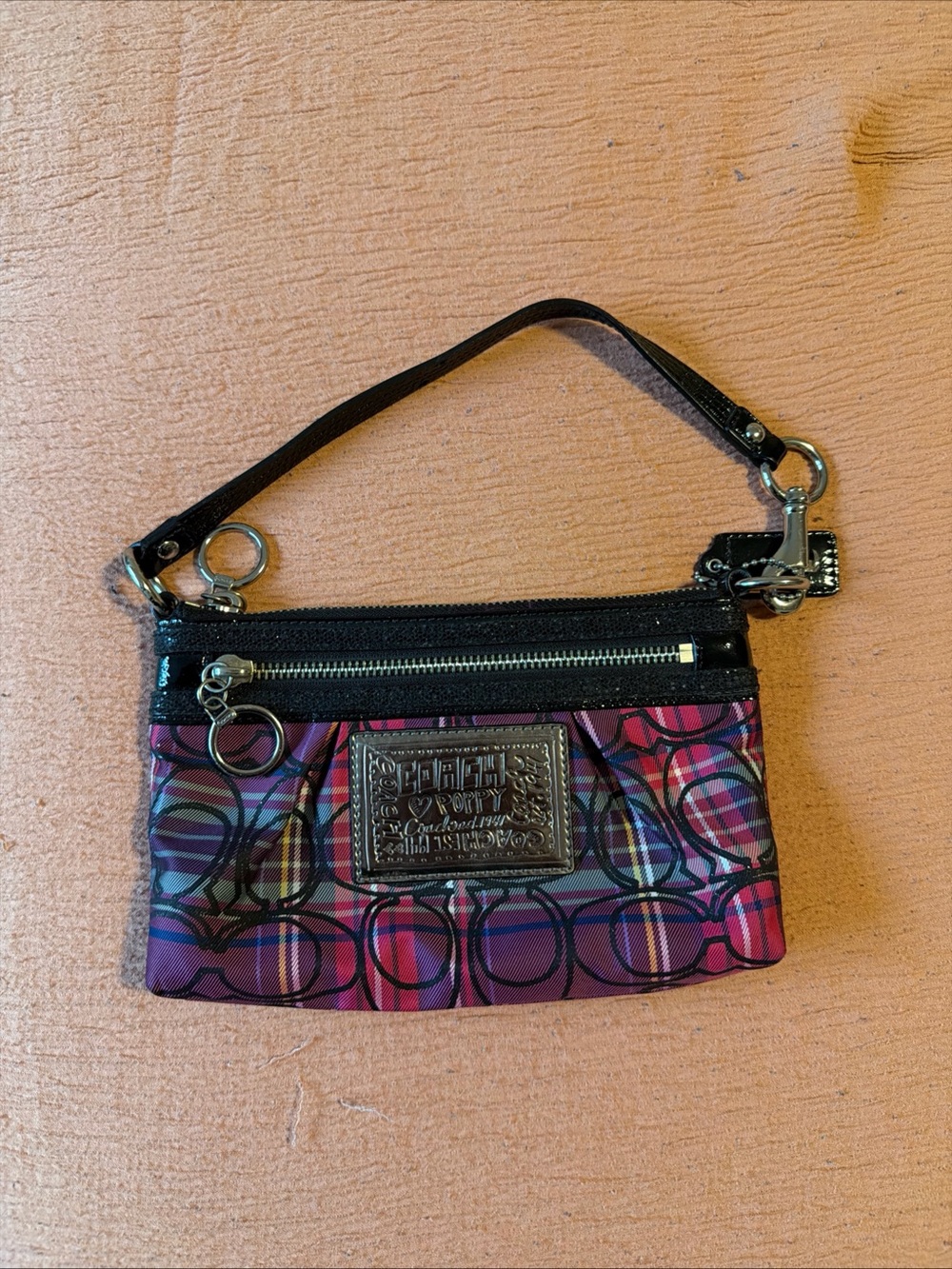 Coach Poppy Tartan Plaid Graffiti Wristlet Mini Bag Y2K Pink Purple - Picture 14 of 14